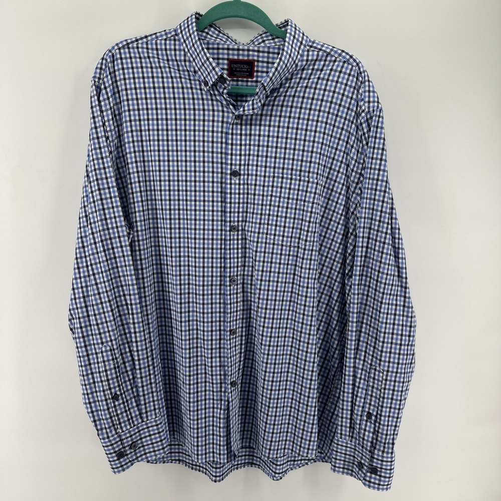 UNTUCKit Blue/White Check Mens XXL Long Sleeve Button Down Wrinkle Free
